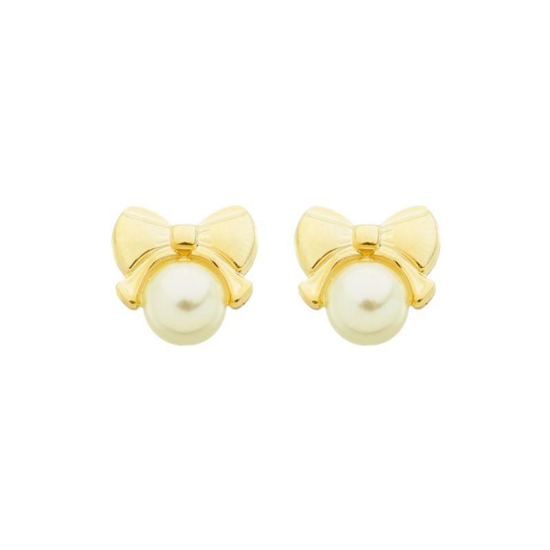 Brinco Laço e Pérola Banhado a Ouro