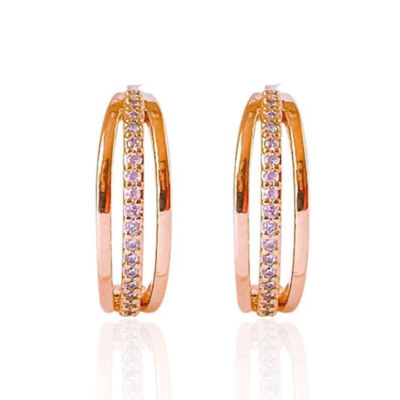 Brinco Meia Argola Cravejada 3 Fios