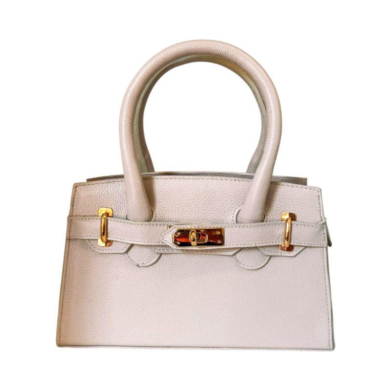Bolsa Clássica Média de Couro Legítimo Off White